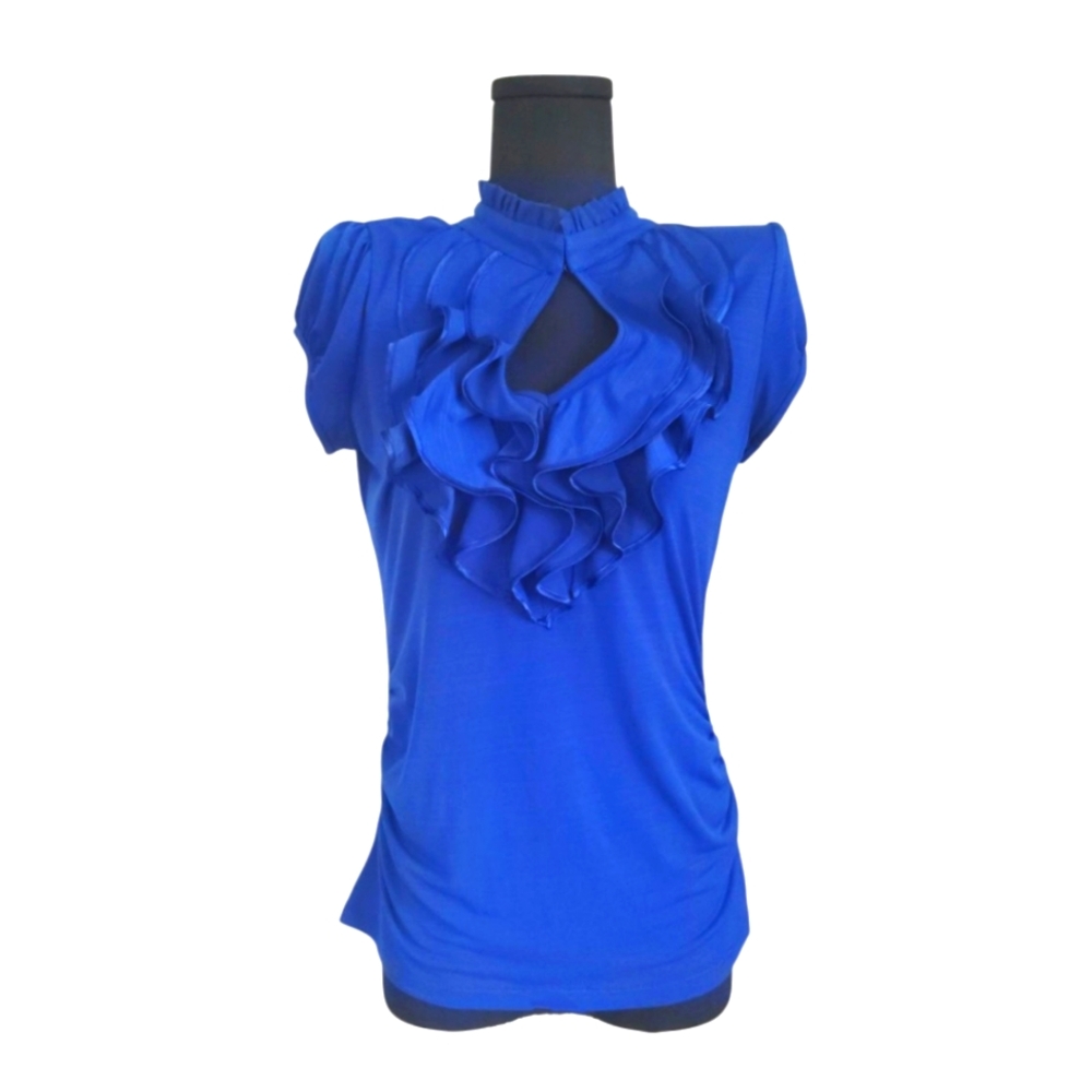 HeartSoul Blue Ruffle Keyhole Blouse - Picture 1 of 4